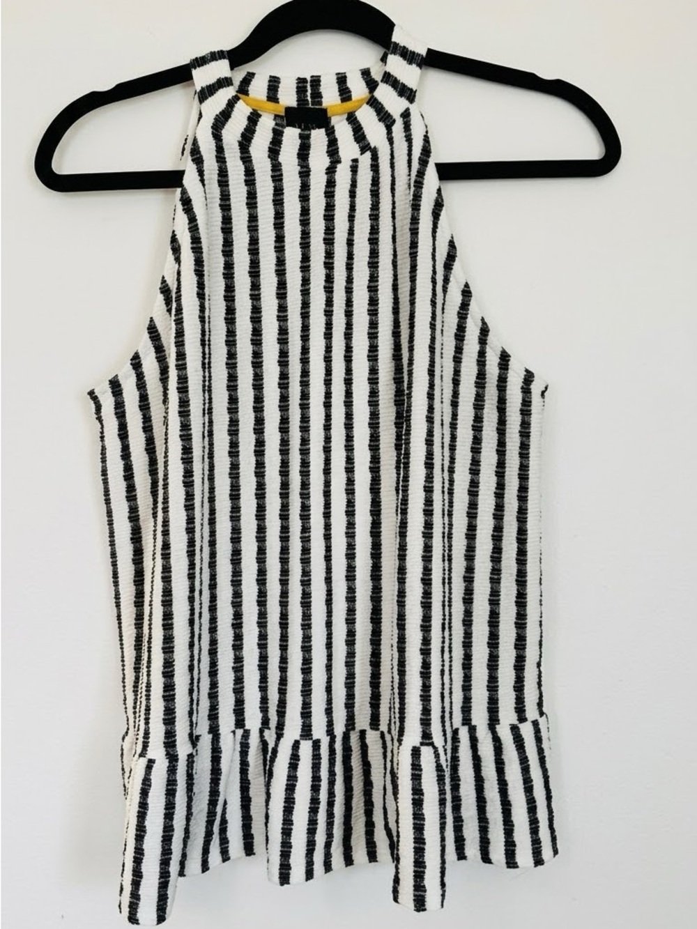 W5 Black & White Striped Halter Ruffle-Hem Tank
